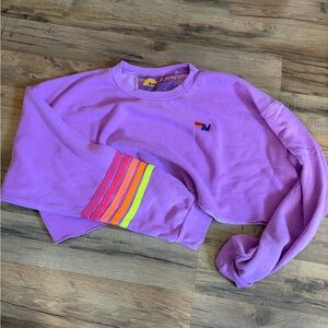 Aviator Nation Lavender Pullover with Neon Stripe Tag Detail